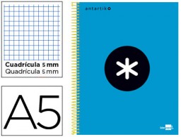 Cuaderno espiral Liderpapel Antartik A-5 tapa forrada 120h micro 100g c/5mm. color azul